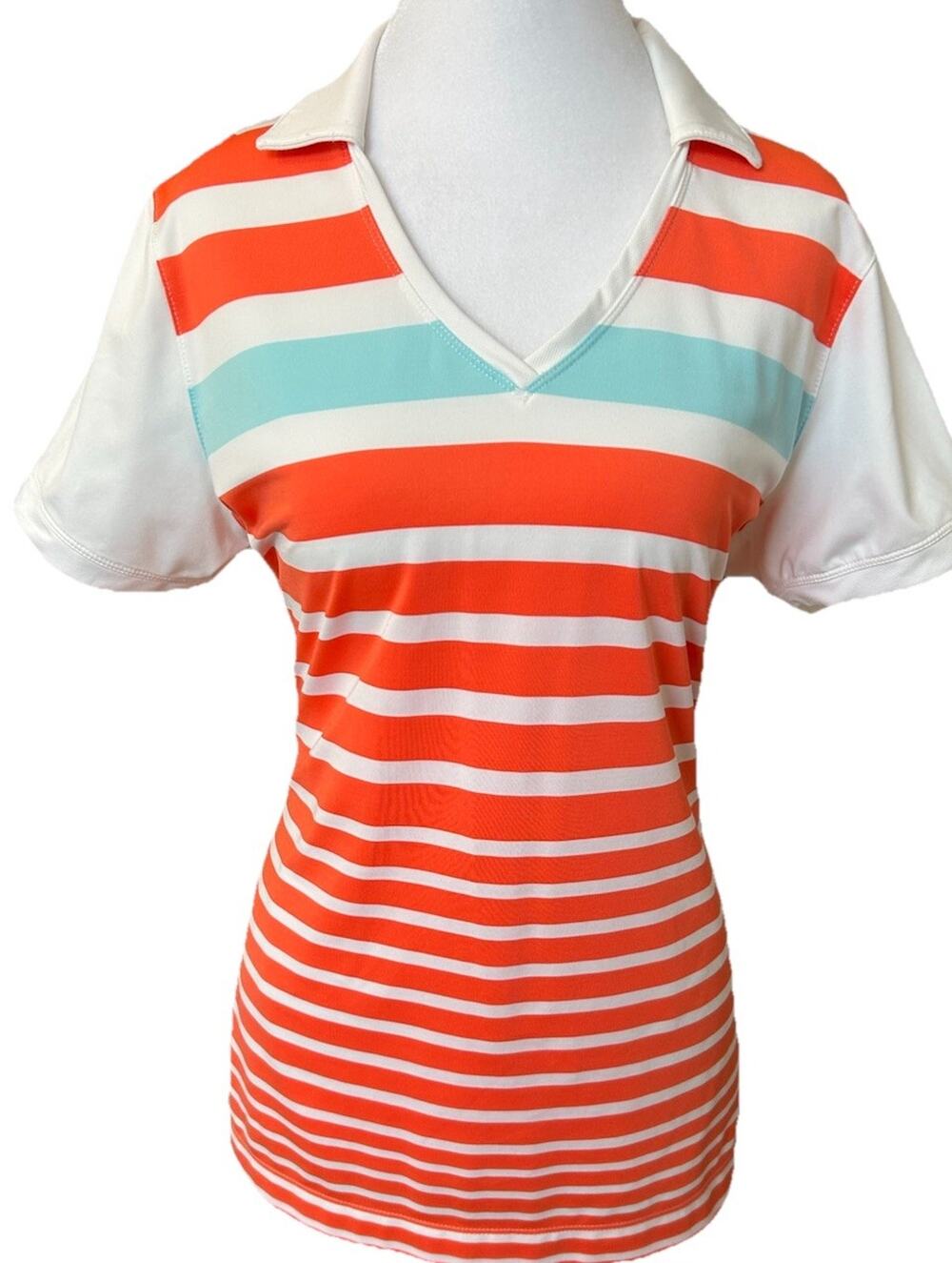 Nike Golf Polo Womens L Orange Striped Retro Tennis Preppy Casual Comfy Sporty